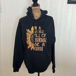 Jerzees Black Hoodie with Sunflower Graphic Be a GiGi!